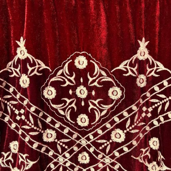 Indigo Thread Co maroon plaid flannel with velvet embroidered back detail S - Picture 5 of 8